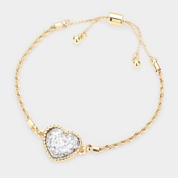 🆕 Glittered Heart Cinch Bracelet - Picture 1 of 2